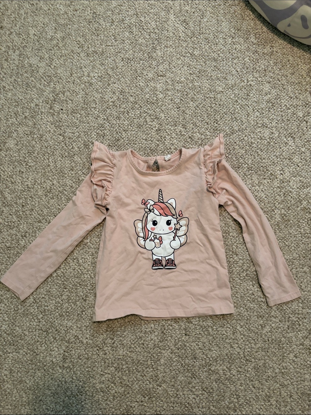 Hux Girls' Pink Unicorn Ruffle Long-Sleeve Top